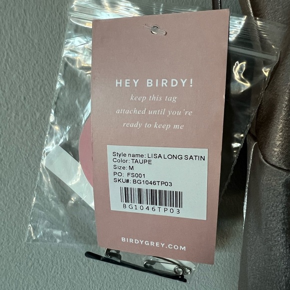 NWT Birdy Grey Lisa Long Satin Taupe Dress Size Medium - Picture 8 of 8